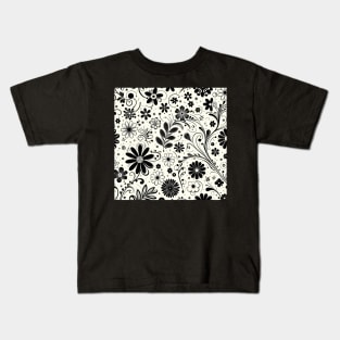 Black and White Floral Kids T-Shirt
